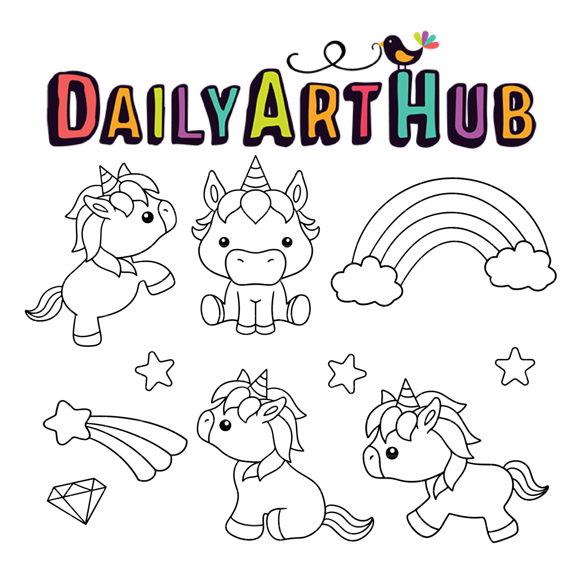 Cute Unicorn Outline Drawing Clip Art Set – Daily Art Hub // Graphics,  Alphabets & SVG
